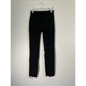 Spanx The Signature Straight Pant Trousers Black Side Zipper Raw Hem Size 25